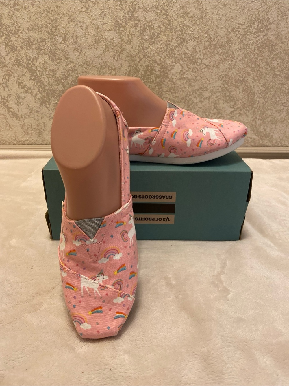 Toms Pink Unicorn & Rainbow Canvas Slip-Ons